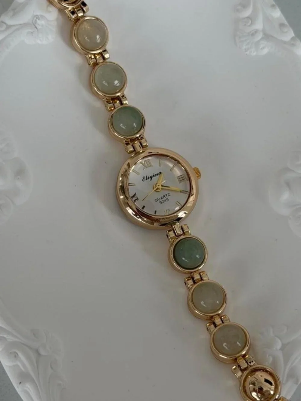 Sku0502 Retro Gold Green Gemstone Women Watch Bracelet Stainless steel+gift‎ bag